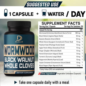 DEDICAD 12In1 Wormwood Black Walnut Clove Capsules - Immune, and Mood Support - 3 Month Supply - 90 Vegan Capsules