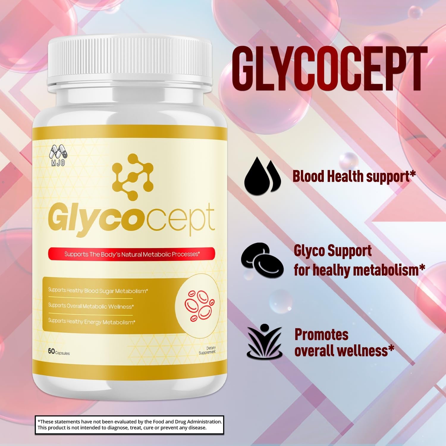 Glycocept Capsules, Official Glycocept Pills with All Natural Ingredients, Advanced Glycocept Capsules Health and Wellness Vitamin Supplement for Maximum Strength Multivitamin Supports (60 Capsules)