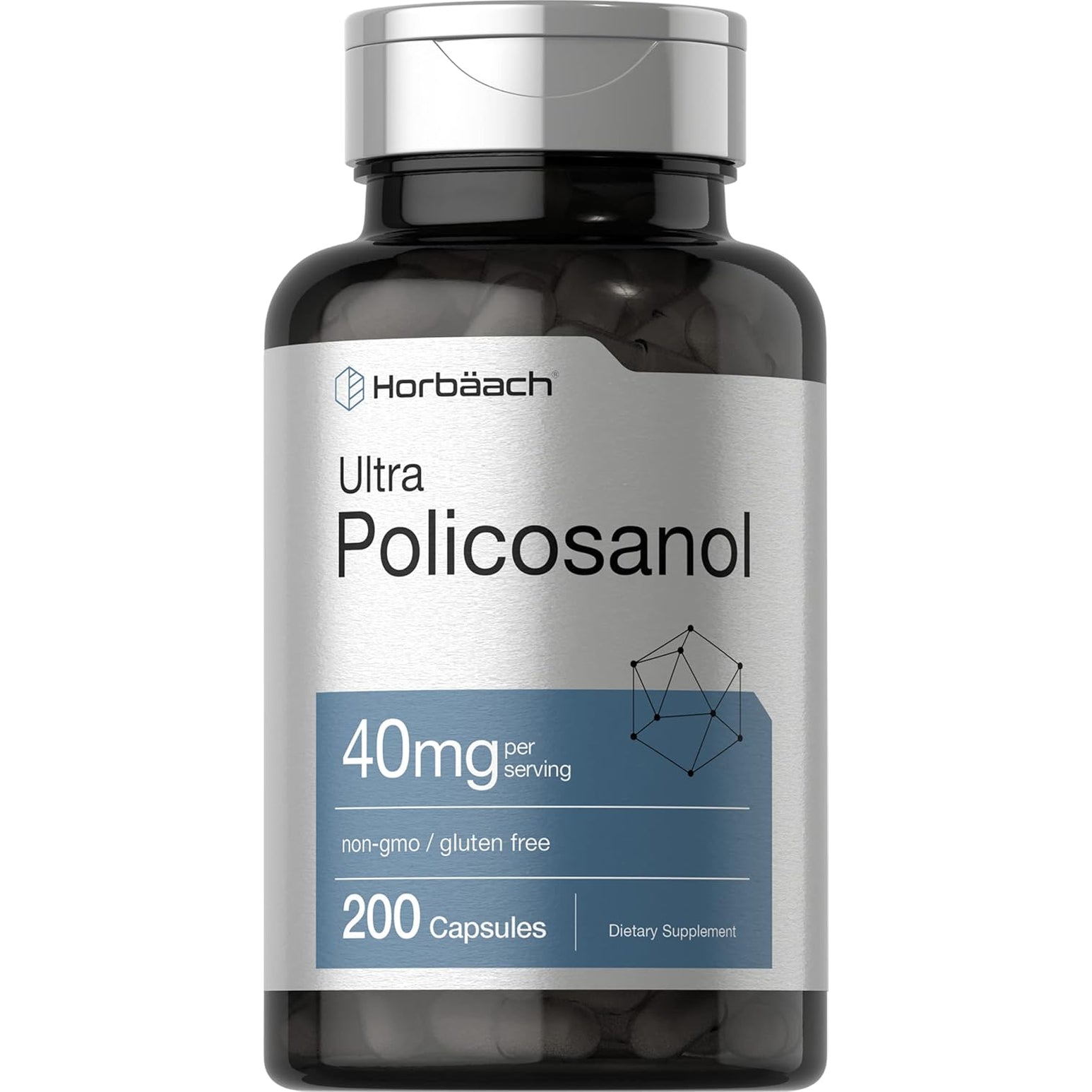 Horbäach Policosanol 40Mg | 200 Capsules | Non-Gmo and Gluten Free Supplement