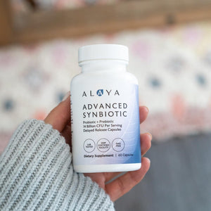 Alaya Naturals Advanced Synbiotic - Probiotic + Prebiotic - 14 Billion CFU Delayed Release Probiotic Supplement with Prebiotics from Sunfiber®, and L-Glutamine for Gut Lining Integrity - 60 Capsules