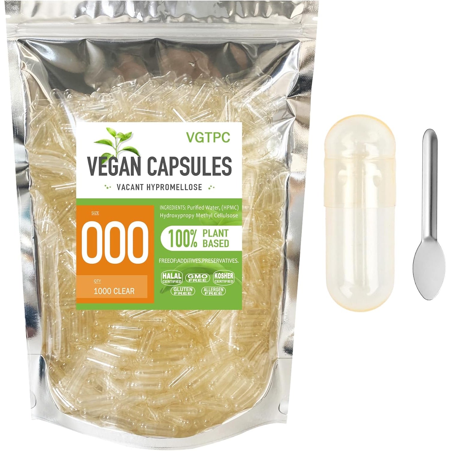 Size 000 Empty Vegetarian Capsules, (1000 Count) Vegan Clear Fillable Veggie Pill Capsules for DIY Supplement Filling