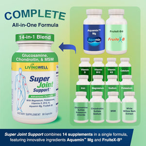 SUPER JOINT SUPPORT Glucosamine Chondroitin & MSM for Bone & Muscle Health - Joint Supplement for Men & Women with Vitamin D, B12, Magnesium, Potassium & Calcium - All in One Support - 90 Capsules