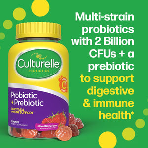 Culturelle Daily Probiotic Gummies for Women & Men, Berry Flavor, 52 Count, Naturally-Sourced Daily Probiotic + Prebiotic for Digestive Health, Non-Gmo & Vegan
