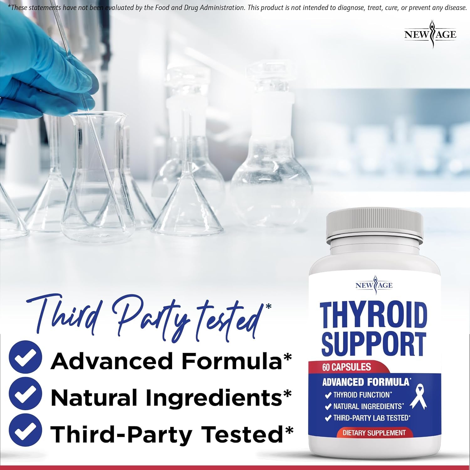 NEW AGE Thyroid Support Supplement for Women & Men with Iodine, B12, Zinc, Selenium, Ashwagandha, Bladderwrack, Turmeric, Schisandra - Non-Gmo - 120 Count