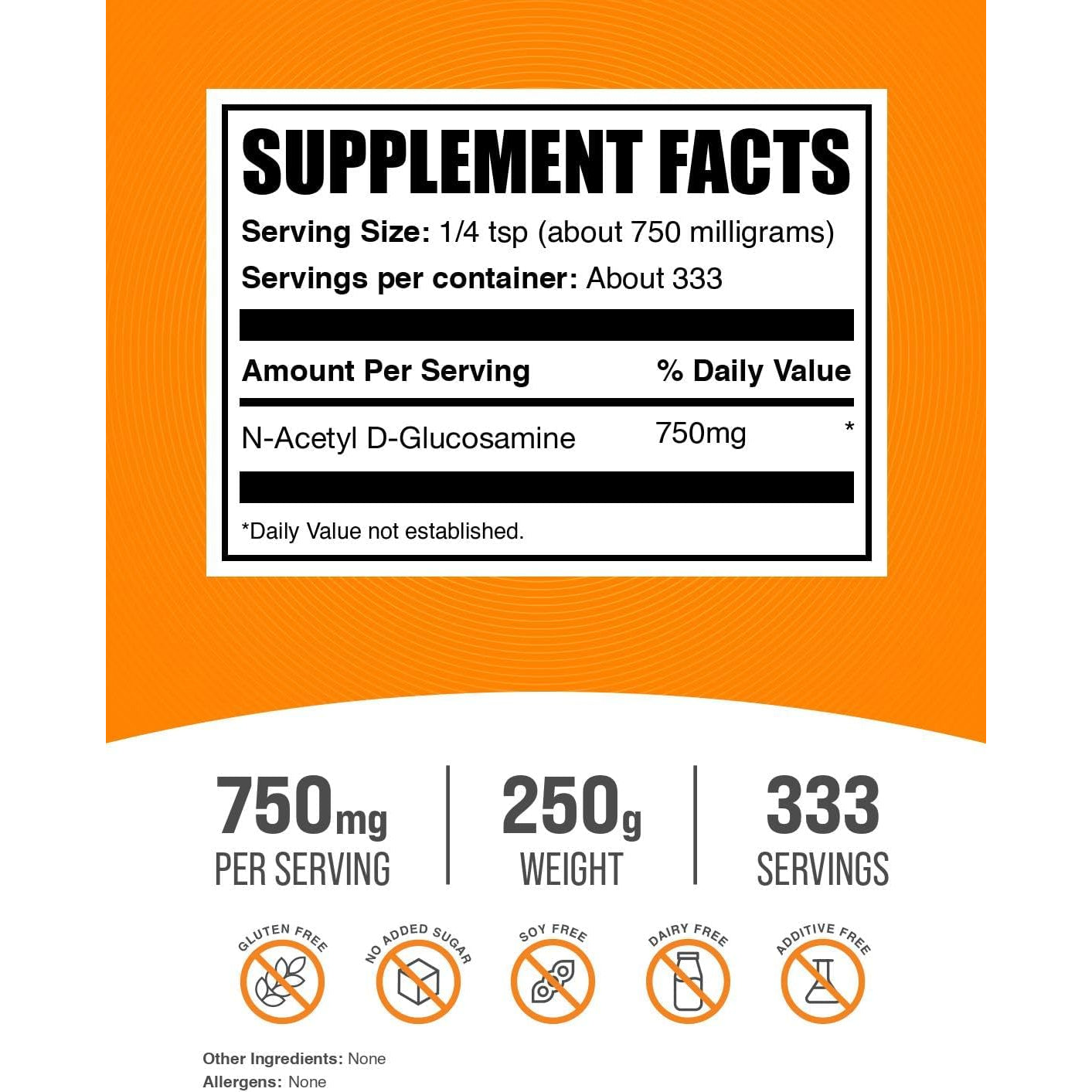 Bulksupplements.Com N-Acetyl Glucosamine Powder - NAG Powder, Glucosamine 750Mg, Nutritional Supplement - Gluten Free, 750Mg of per Serving, 250G (8.8 Oz) (Pack of 1)