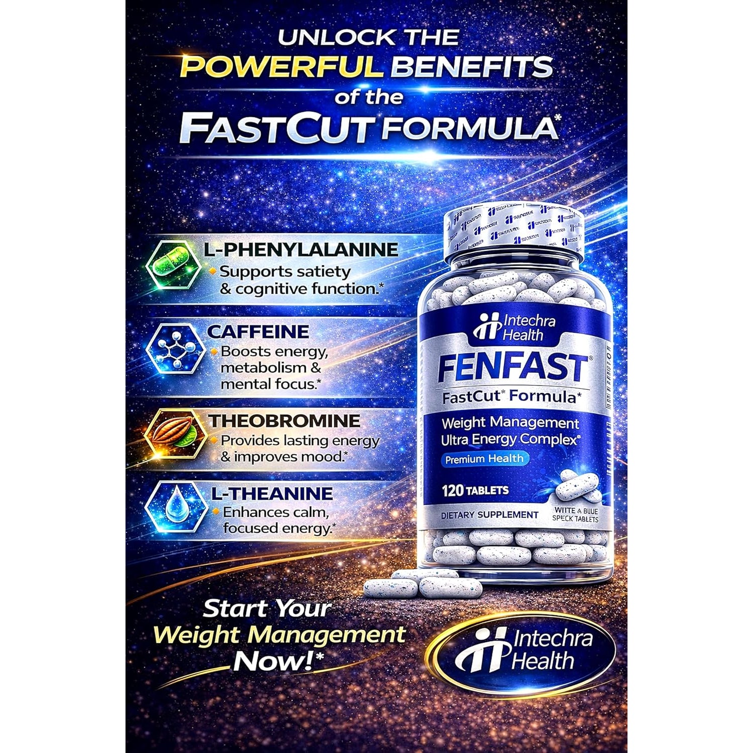 Diet Pills That Work for Weight Management & Appetite Suppressant Support + Powerful Energy - Best Thermogenic Diet Pills for Focus & Metabolism Support – 120 White Blue Tablets