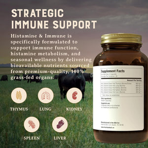 HEART & SOIL – 100% Grass Fed & Finished Histamine & Immune Support Supplement from Regenerative Cattle with Thymus, Lung, Spleen, Liver, & Kidney – Immune Defense – Glass Bottle – 180 Capsules