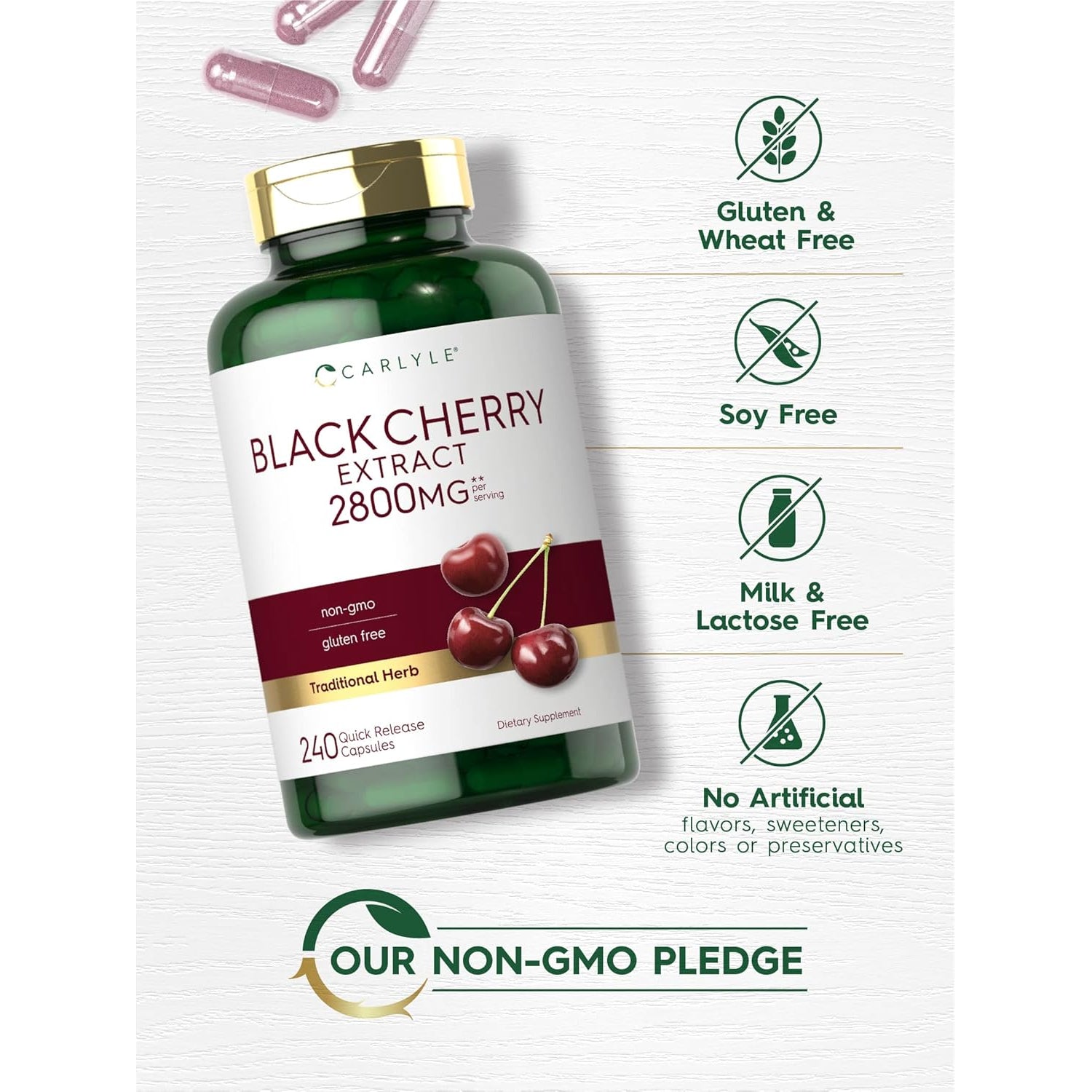 Carlyle Black Cherry Extract Concentrate | 240 Capsules | Non-Gmo and Gluten Free Formula | Prunus Serotina Supplement