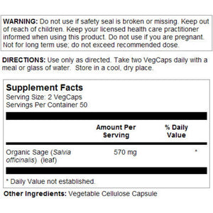SOLARAY Sage Leaves Supplement for Women & Men - Sage Leaf Capsules, Natural Herbal Support for Immune System, 570 Mg, Non GMO - 100 Veg Caps