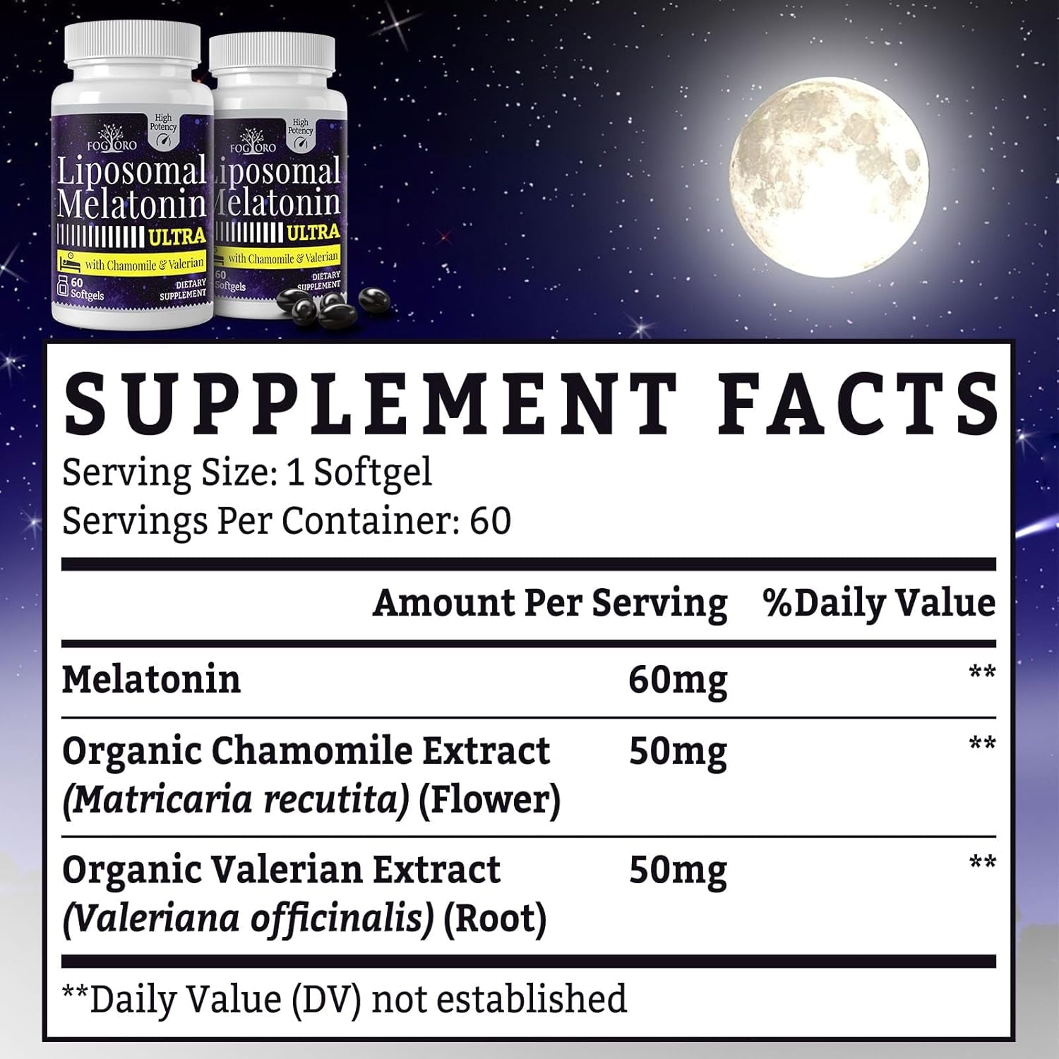 Fogoro Melatonin 60Mg-Fall Asleep Faster, Stay Asleep Longer,High Dose, 60 Count(Pack of 2)