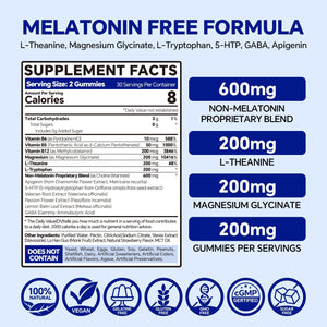 VEETAGYO Melatonin Free 5-HTP GABA Supplement Gummies for Adults & Kids 12+ with L-Theanine, Magnesium Glycinate, L-Tryptophan, Apigenin - Sugar Free, Strawberry Flavor, Vegan, 120 Count