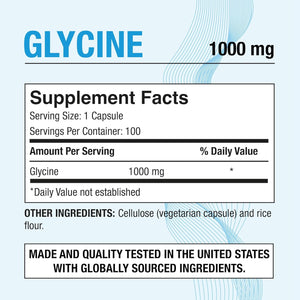 Puregen Labs Glycine 1000Mg [High Potency] 100 Vegetarian Capsules, Promotes Healthy Rest | No Harmful Additives | Non-Gmo, NO Gluten and Dairy -100 Servings