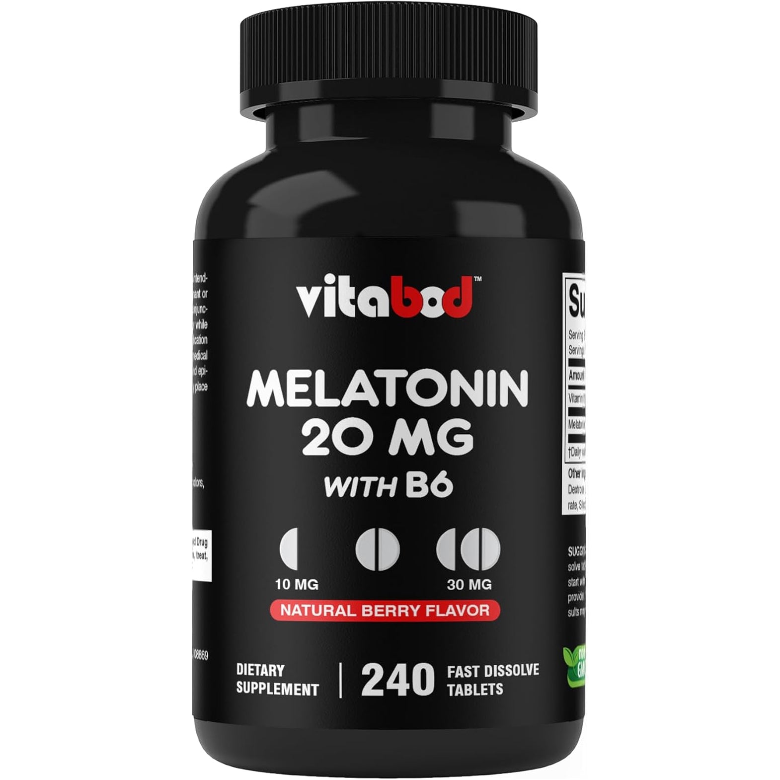 Vitabod Melatonin 20 Mg - 240 Fast Dissolve Tablets - Drug Free - Natural Berry Flavor - Vegetarian, Non-Gmo, Gluten Free 240 Count (Pack of 1) (240 Count (Pack of 1))