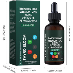 Thyroid Support Liquid Drops,Liquid Formula with Selenium,Zinc,Iodine,L-Tyrosine,Ashwagandha for Hormone Balance, Metabolism,Immune & Energy Support - 4 Fl.Oz. (120Ml)