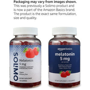 Amazon Basics Melatonin, Sleep Support Gummies, Strawberry Flavor, 5Mg, 120 Count (Previously Solimo)