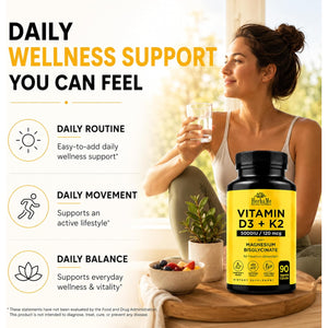 Herbame Vitamin D3 5000 IU + K2 with Magnesium Bisglycinate | Complete D3 Activation & Absorption Support Formula | Bone, Muscle & Immune Wellness | 90 Capsules