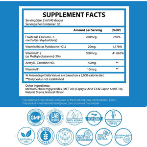 1Q Focus – Liquid Cognitive & Brain Support Natural Drops for Kids | Acetyl L-Carnitine + B1, B6, B12 & Folate | Sugar-Free, Vegan, Non-Gmo, Gluten-Free | Advanced Absorption | 2 Fl Oz 30 Servings