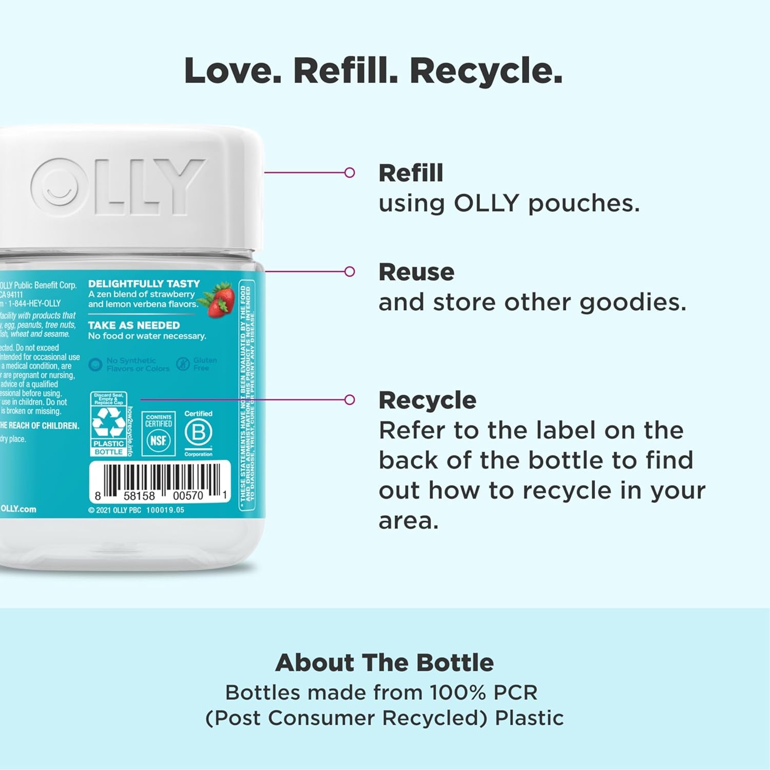 OLLY Goodbye Stress Gummy, GABA, L-Theanine, Lemon Balm, Stress Relief Supplement, Berry - 42 Count
