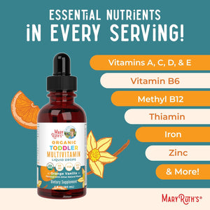 MARYRUTH'S Organics Multivitamin & Multimineral with Iron for Toddlers | USDA Organic | Sugar Free | Multivitamin Liquid Drops for Kids Ages 1-3 | Immune Support | Vegan | Non-Gmo | 2 Fl Oz