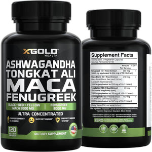 Ashwagandha 30:1 + Tongkat Ali 100:1 + Maca Root 20:1 + Fenugreek 10:1 Extract Supplement for Men & Women | High Potency Herbal Complex | Energy, Vitality & Performance Support | Made in USA