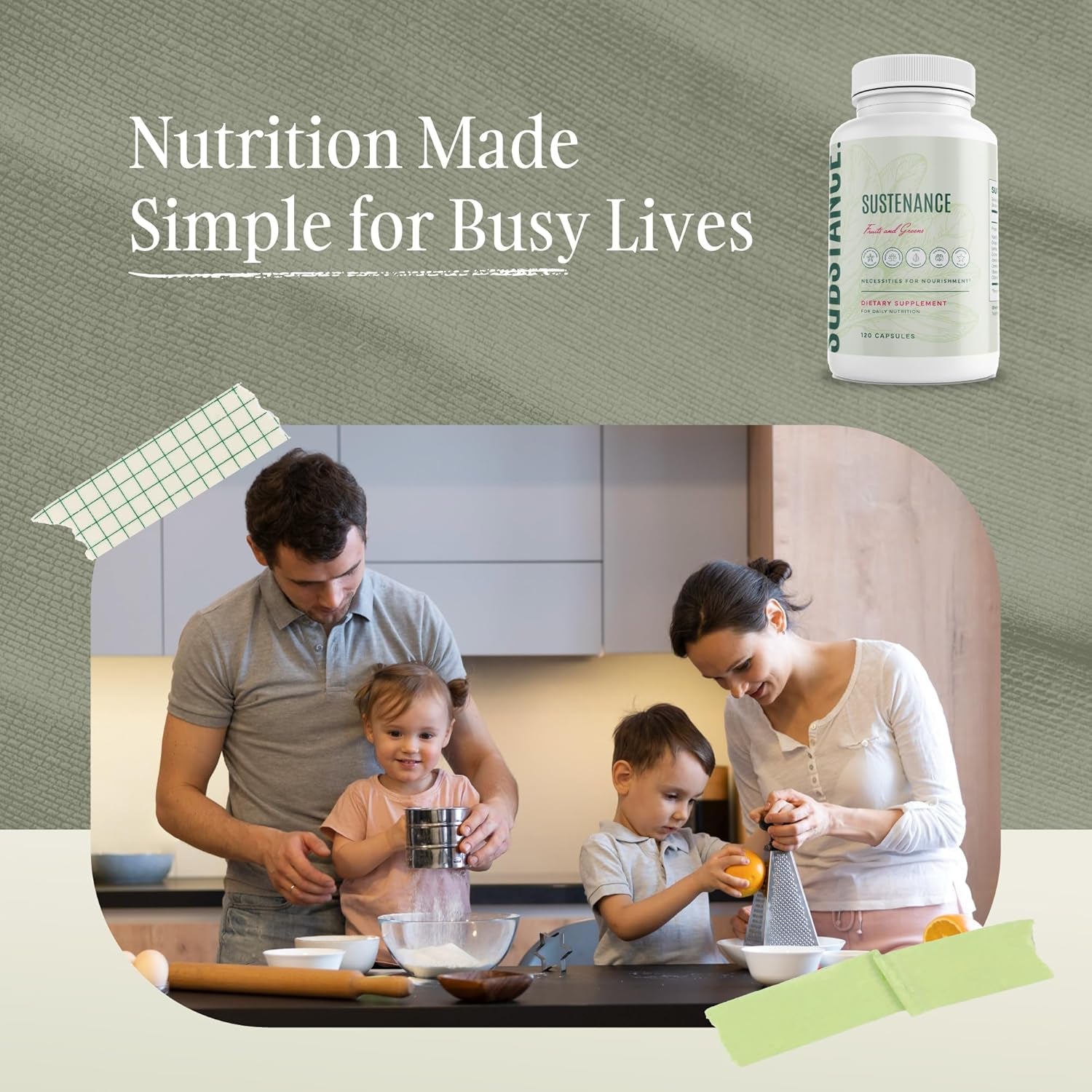 SUBSTANCE. - Nature'S Sustenance Daily Greens, Daily Fruit and Veggies Supplement - Enhance Energy, Mental Clarity - Fruits and Vegetables Supplements - US Made, Vegan-Friendly - 30 Servings.