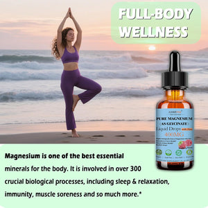 Pure Magnesium Glycinate 400Mg Liquid Drops, High Absorption Chelated Calm Magnesium with Zinc for Sleep Relaxation Muscle Bone Nerve & Brain Health, Non GMO, Vegan for Women Men & Kids