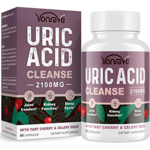 Yonrave Uric Acid Cleanse & Detox - Tart Cherry Capsules, Celery Seed Uric Acid Supplement – Kidney, Joint and Sleep – 90 Veggie Capsules（1 Bottle）