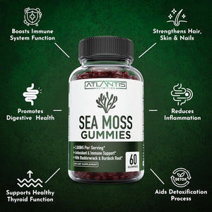 Irish Sea Moss Gummies - 3000MG - Formulated W/ Irish Sea Moss, Bladderwrack & Burdock Root, Contain Essential Vitamin & Mineral - Antioxidant-Rich Superfood Supplement, 60 Sea Moss Gummies for Adults
