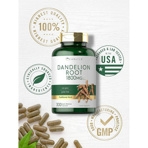 Carlyle Dandelion Root Extract | 300 Capsules | Herb Supplement | Taraxacum Officinale | Non-Gmo and Gluten Free