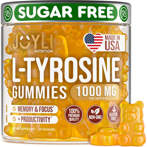 Joyli L Tyrosine Gummies 1000MG - L-Tyrosine Supplement for Kids & Adults - Calm & Focus Gummies for Brain, Memory, Mood, and Energy - 500Mg L- Tyrosine Powder per Gummy - Vegan, Gluten-Free