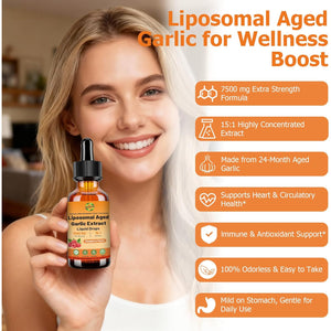 Aged Garlic Extract Liquid Drop – 500 Mg per Serving, 15:1 Extract, Odorless, Liposomal Technology for Fast Absorption – Heart & Immune Support Supplement for Men & Women, Raspberry Flavor