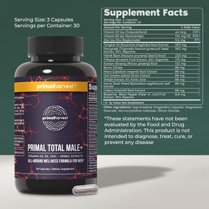 Primal Harvest Total Male+ Multivitamin for Men Vitamins, Minerals and Herbal Support for Energy, Vitality, Immune Health and Performance (1 Pack (90 Count))