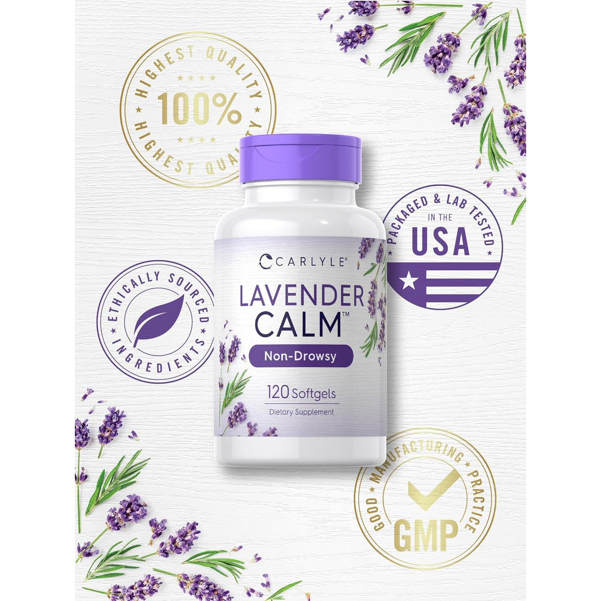 Carlyle Lavender Pills | 80 Mg | 120 Softgel Capsules | Calm & Non-Drowsy Formula | Non-Gmo & Gluten Free Supplement