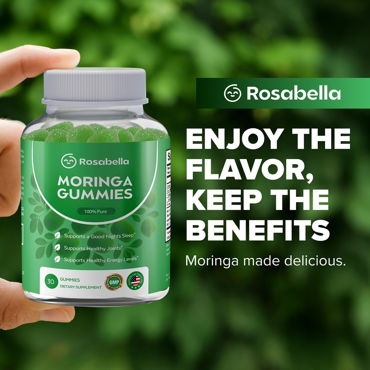 Rosabella Moringa Gummies – Moringa Leaf Extract 1000Mg Equivalent per Serving – Natural Energy & Balance – Non-Gmo, Gluten-Free Superfood Gummies for Women & Men – 30 Count