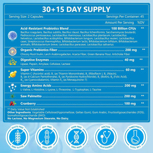 Probiotics for Men Digestive Health with Digestive Enzymes & Prebiotics, 100 Billion Cfus, Men'S Probiotics with Saw Palmetto & Cranberry for Prostate & Urinary Tract Health, 90 Veggie Capsules