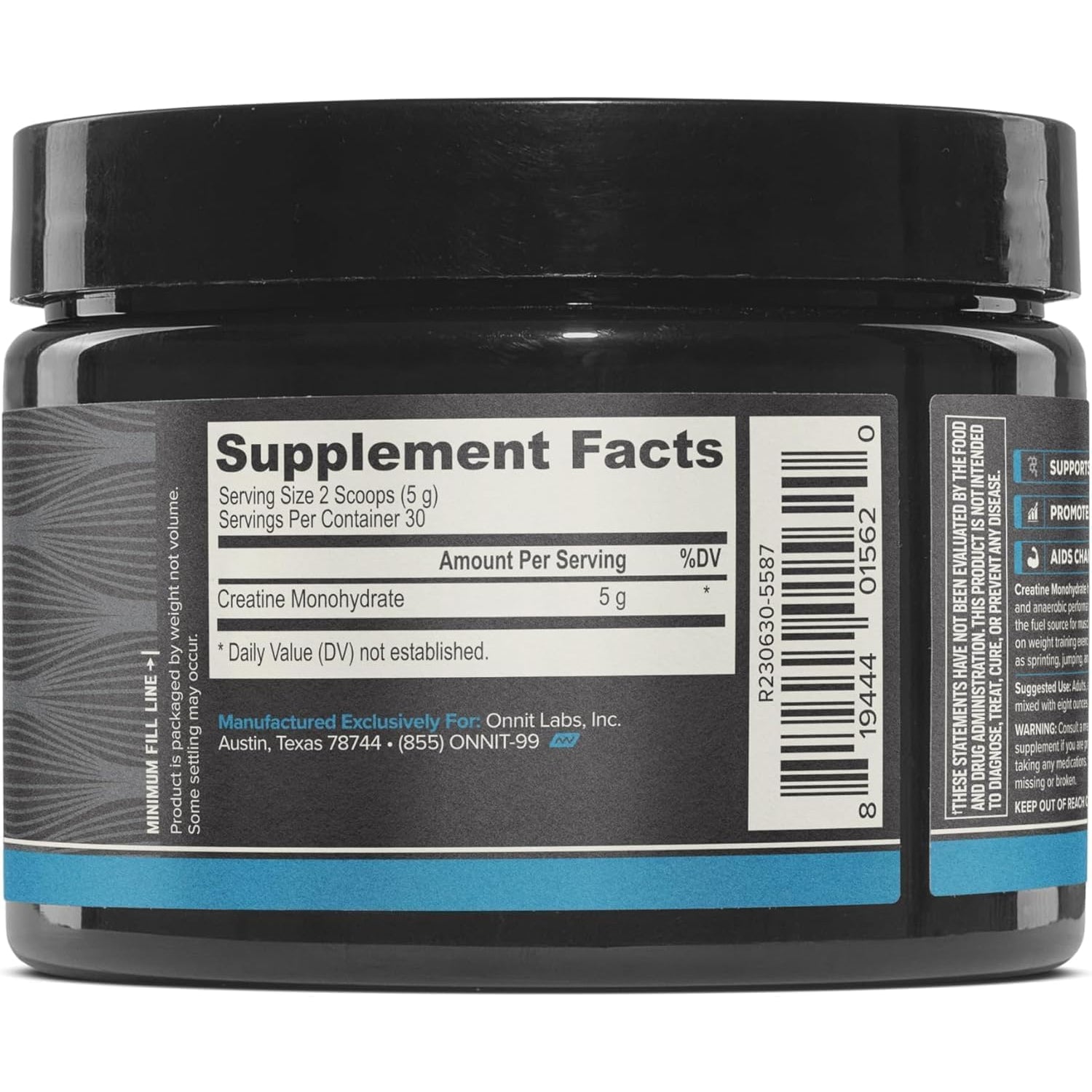 ONNIT Creatine Monohydrate Powder, IGEN(TM) Non-Gmo Tested 5G Premium Creatine for Muscle Strength, Power and Lean Mass, Supports Brain Health, Brain Cellular Energy, Unflavored, 30 Servings, 5.29 Oz