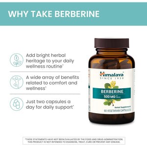 Himalaya Berberine - Herbal Supplement for Supporting Normal Metabolism, Immune, and Digestive Health - Vegan, Gluten Free, 500 Mg, 60 Vegetarian Capsules