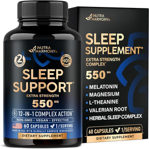 Sleeping Pills for Adults 550Mg - Melatonin 3Mg | Valerian Root for Sleep | L-Theanine | Magnesium - Natural Sleep Aid Supplement - Non-Habit Forming Rest Support - Lab Tested - 1/Day, 2 Month Supply