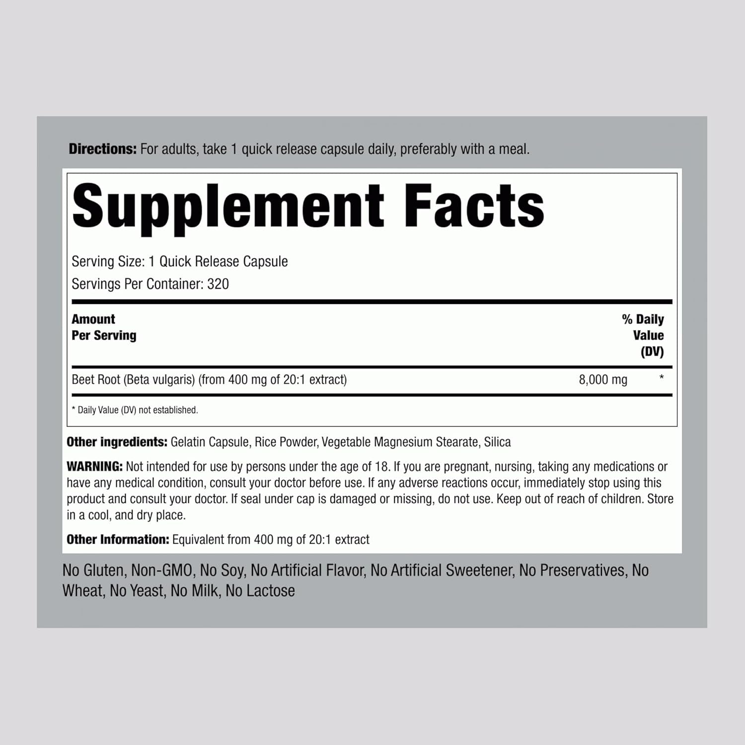 Piping Rock Beet Root Powder Capsules | 320 Pills | Herbal Extract Supplement for Men and Women | Beta Vulgaris | Non-Gmo, Gluten Free