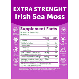 Lunakai USA Made Irish Sea Moss Gummies with Ashwagandha & Elderberry – Delicious Daily Immune & Stress Support Supplement for Men & Women, 60Ct