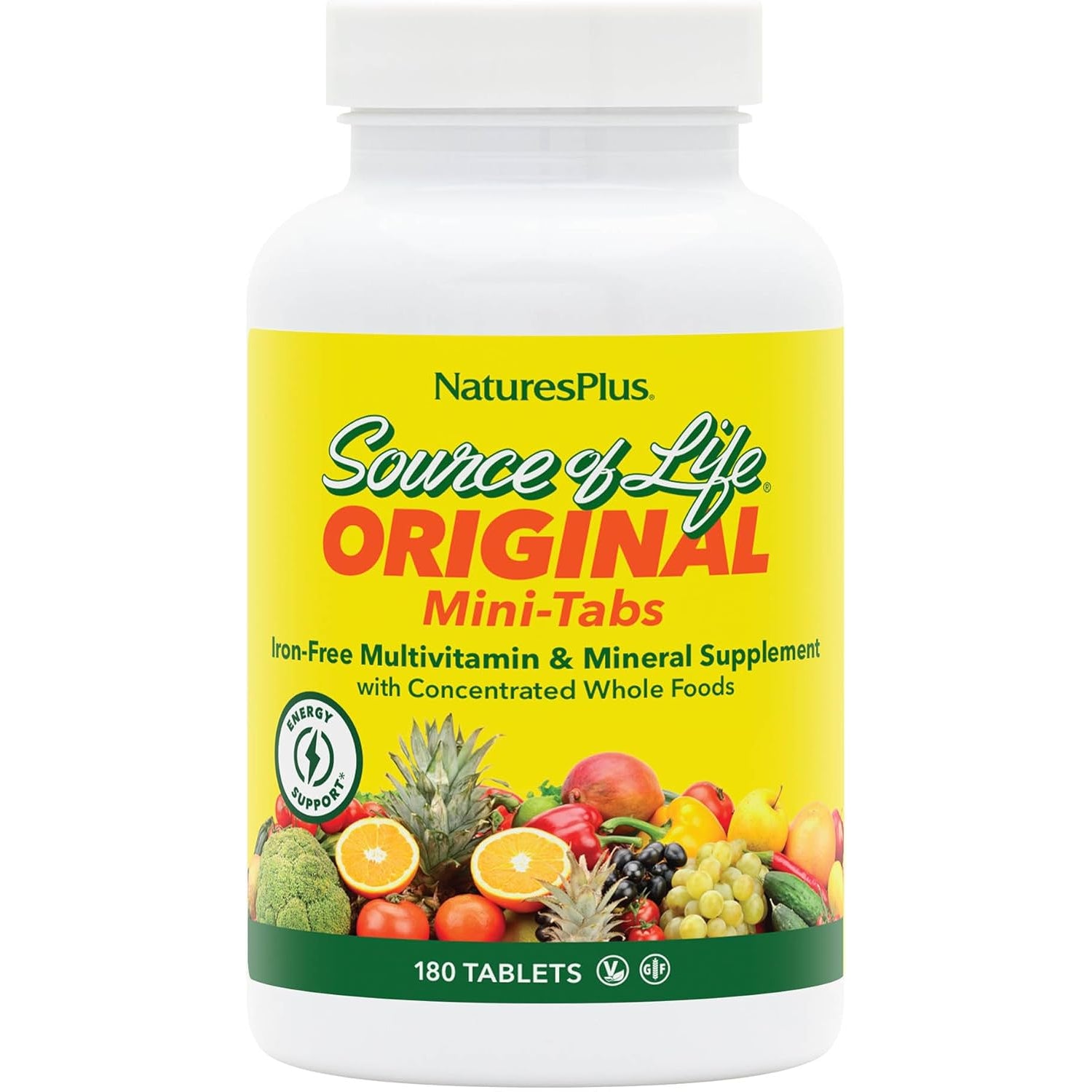 Naturesplus Source of Life No Iron - 180 Mini-Tabs - Multivitamin & Mineral Supplement - Supports Natural Energy & Overall Well-Being - Gluten Free, Vegetarian - 30 Servings