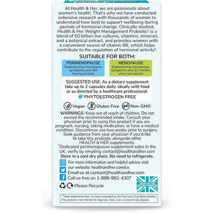 Health & Her Weight Management Probiotics for Women - Perimenopause & Menopause Supplement - Clinically Studied 50Bn CFU Probiotics to Support Gut Health, Energy, Mood & Mind, Vegan (60 Ct - 1 Month)
