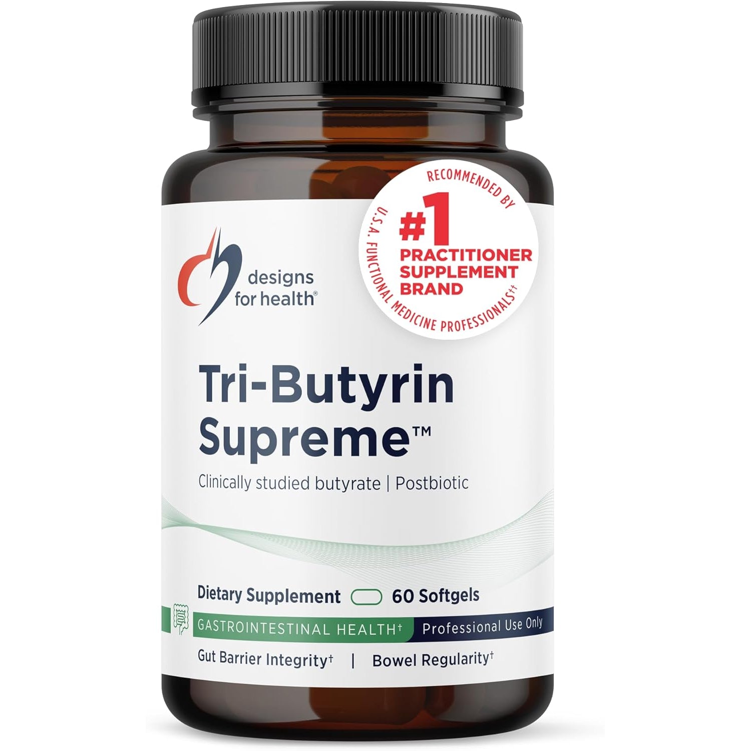 Designs for Health Tri-Butyrin Supreme - 3-In-1 Butyric Acid (Butyrate) Postbiotics for Gut Health & Gut Permeability Support - Tributyrin Supplement with Odor-Minimizing Innovation (60 Softgels)