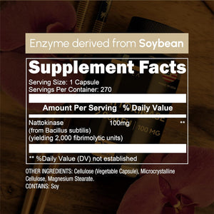 Nattokinase Supplement - 2000 FU of Enzyme - 270 Capsules of Nattokinase 100Mg - Gluten Free, Non-Gmo, Vegan