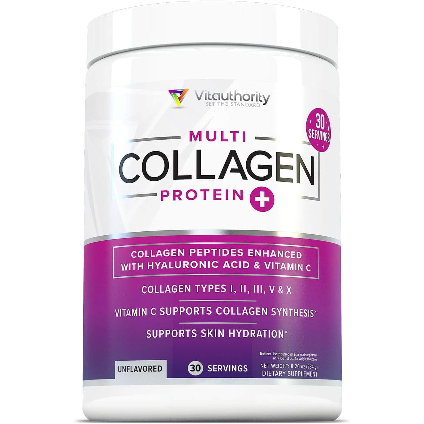 Multi Collagen Peptides Powder for Women - Hydrolyzed Unflavored Collagen Powder for Women with Types I II III V & X plus Vitamin C & Hyaluronic Acid for Beautiful Hair Skin and Nails - 30 Servings