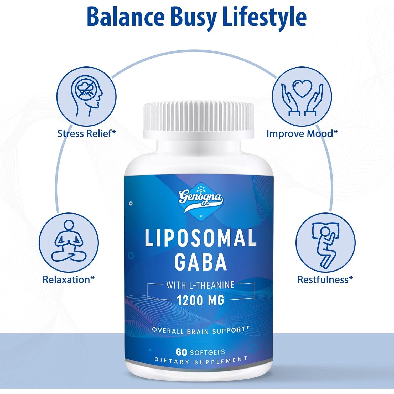 GABA with L-Theanine Supplement 1200Mg - High Bioavailable Liposomal GABA Supplements, 60 Capsules for Adults