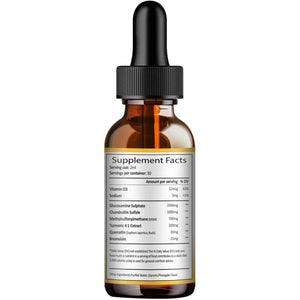 Glucosamine Chondroitin MSM Liquid Drops, Vitamin D3 - Joint Support Supplement for Mobility, Flexibility & Bones Chondroitin Sulfate Supplement Turmeric, Quercetin, Bromelain, MSM Oil 2 FL.OZ