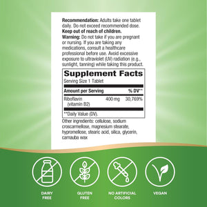 Enzymatic Therapy Riboflavin Vitamin B2, 400 Mg per Serving