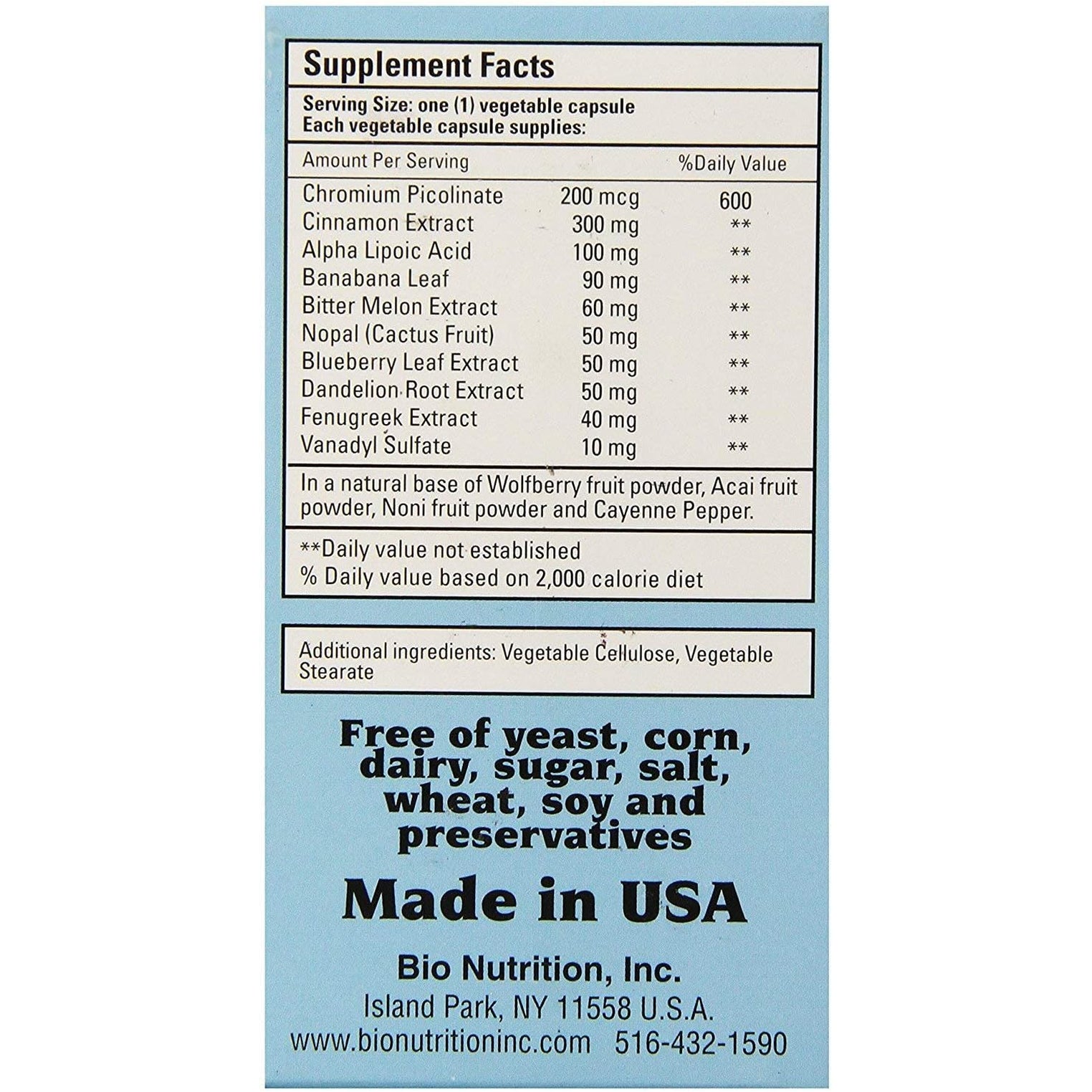 Bio Nutrition - Blood Sugar Wellness - 60 Vegetarian Capsules