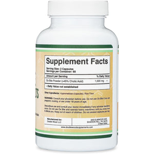 Ox Bile Supplement for No Gallbladder (1,000Mg per Serving, 500Mg per Capsule, 120 Capsules) Standardized to 45% Cholic Acid Bile Salts to Help Address Bile Salt Deficiencies by Double Wood